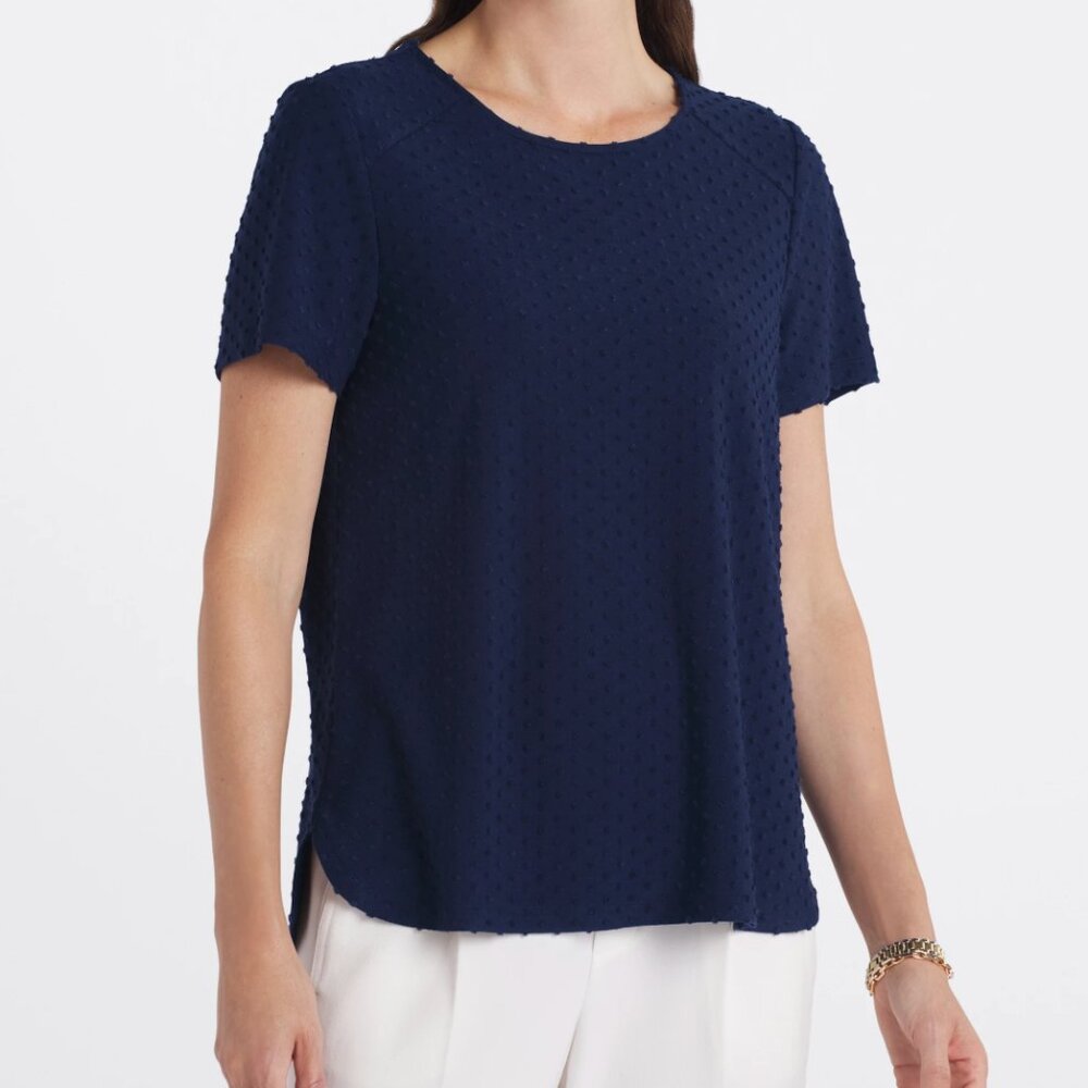 NWT Les Serein Short Sleeve Curved Hem Clip Dot Knit Top Size XXL